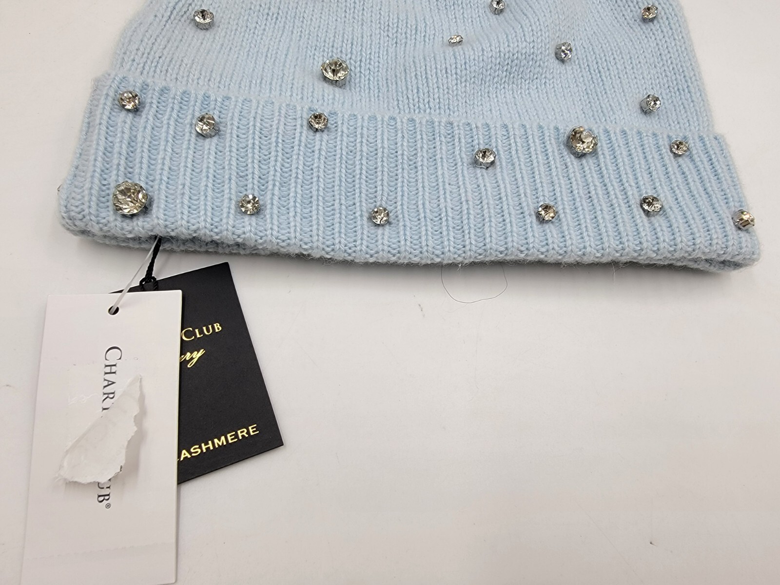 Charter Club Cashmere Embellished Cuffed Beanie Women's One Size Crystal Blue - Picture 4 of 15