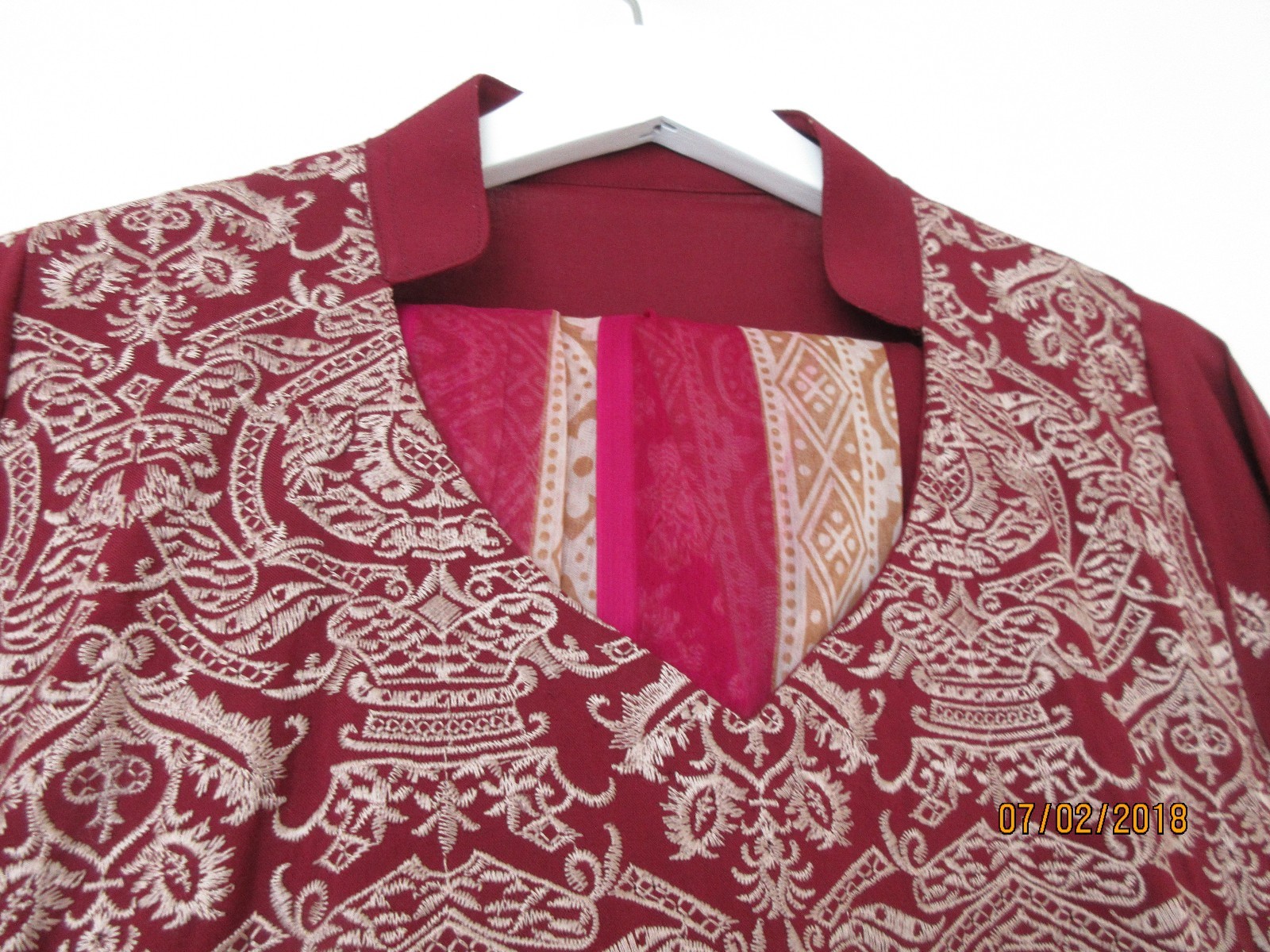 brandnew  xL 3 piece stiched maroon linnin kameez dup salwar  with embriodery on