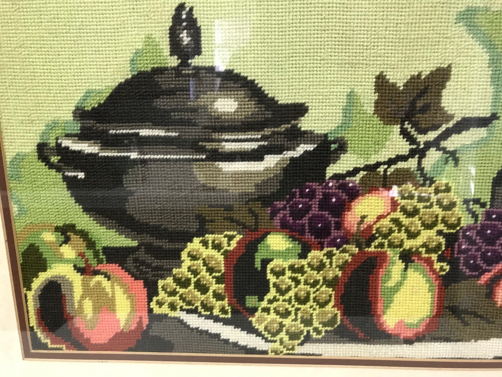 Vintage 60/70s Needlepoint Crewel Embroidery Framed Art Fruits etc. 32