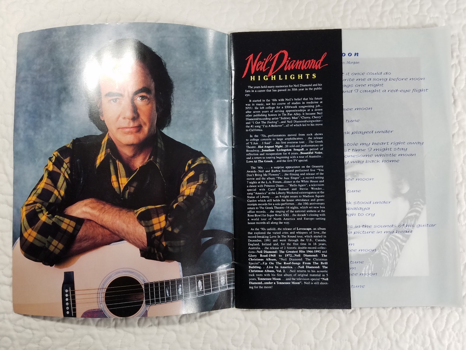 Neil Diamond on Tour Program Concert Photo Book  Memorabilia 1996 24pages