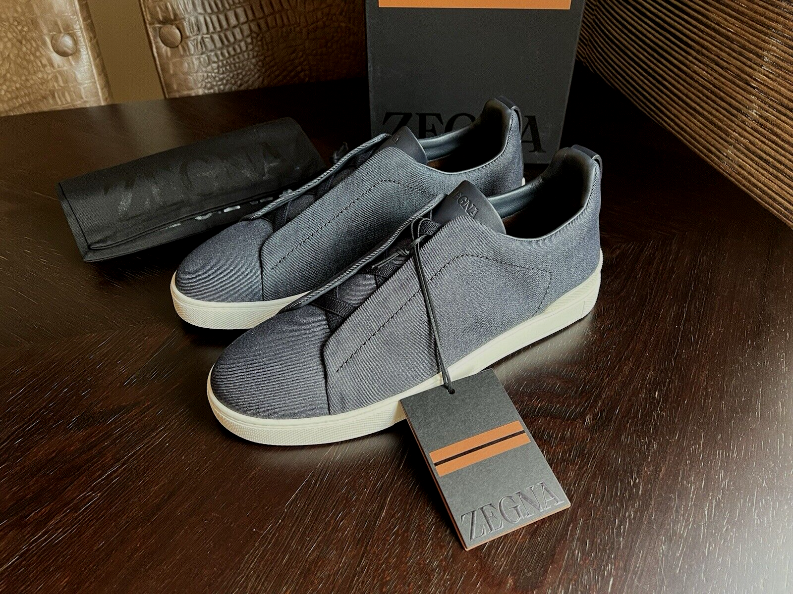 Pre-owned Ermenegildo Zegna Zegna Navy Blue Usetheexisting™denim Triple Stitch Sneakers Us 12 Uk 11 Eu 45