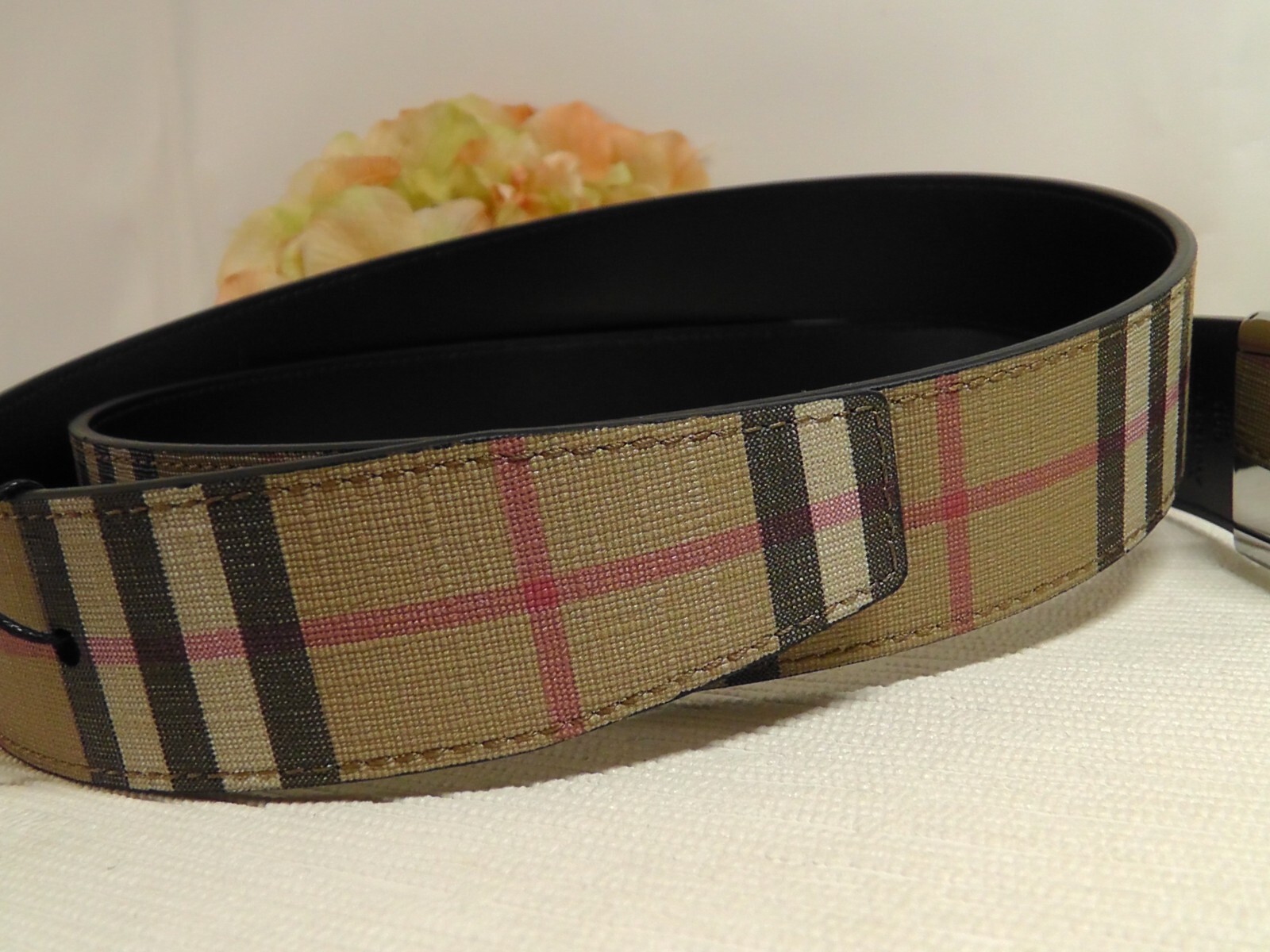 Pre-owned Burberry Archive Beige / Black Vintage Check E-canvas Reversible Belt Size 105cm