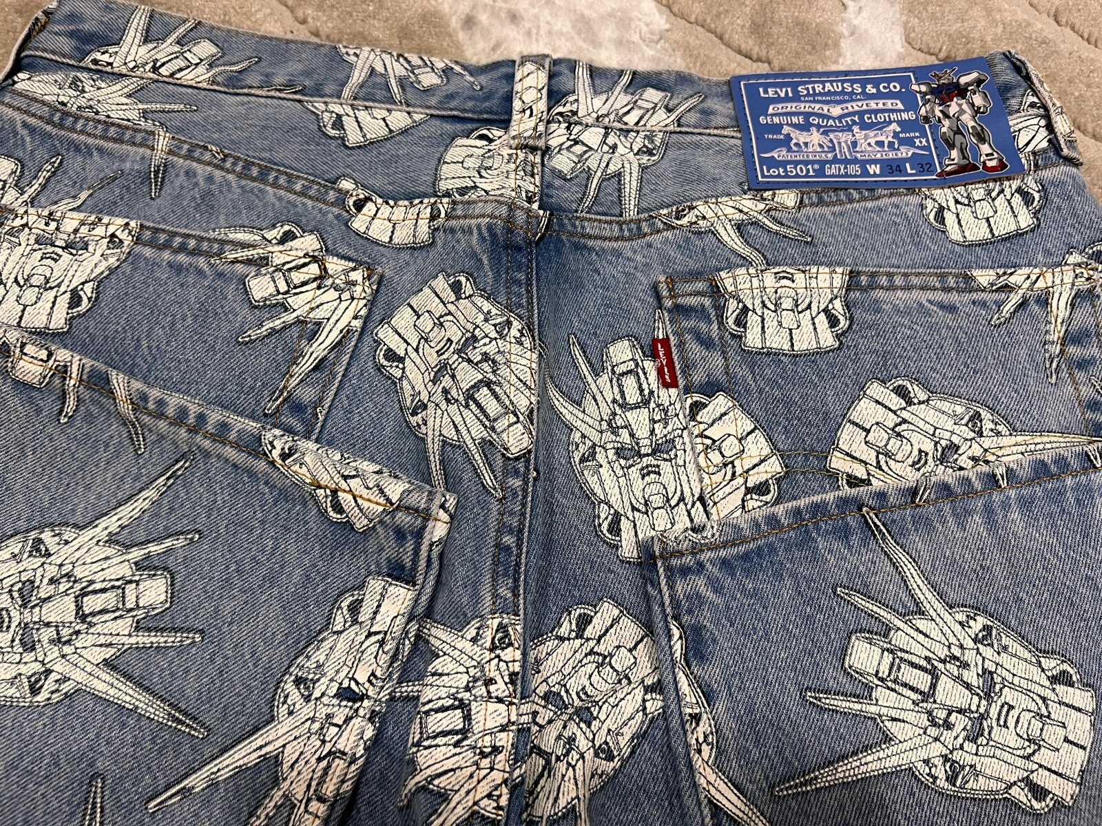Pre-owned Levi's X Gundam Seed 501 Size W34 L32 Blue Denim Strike Gundam Cotton
