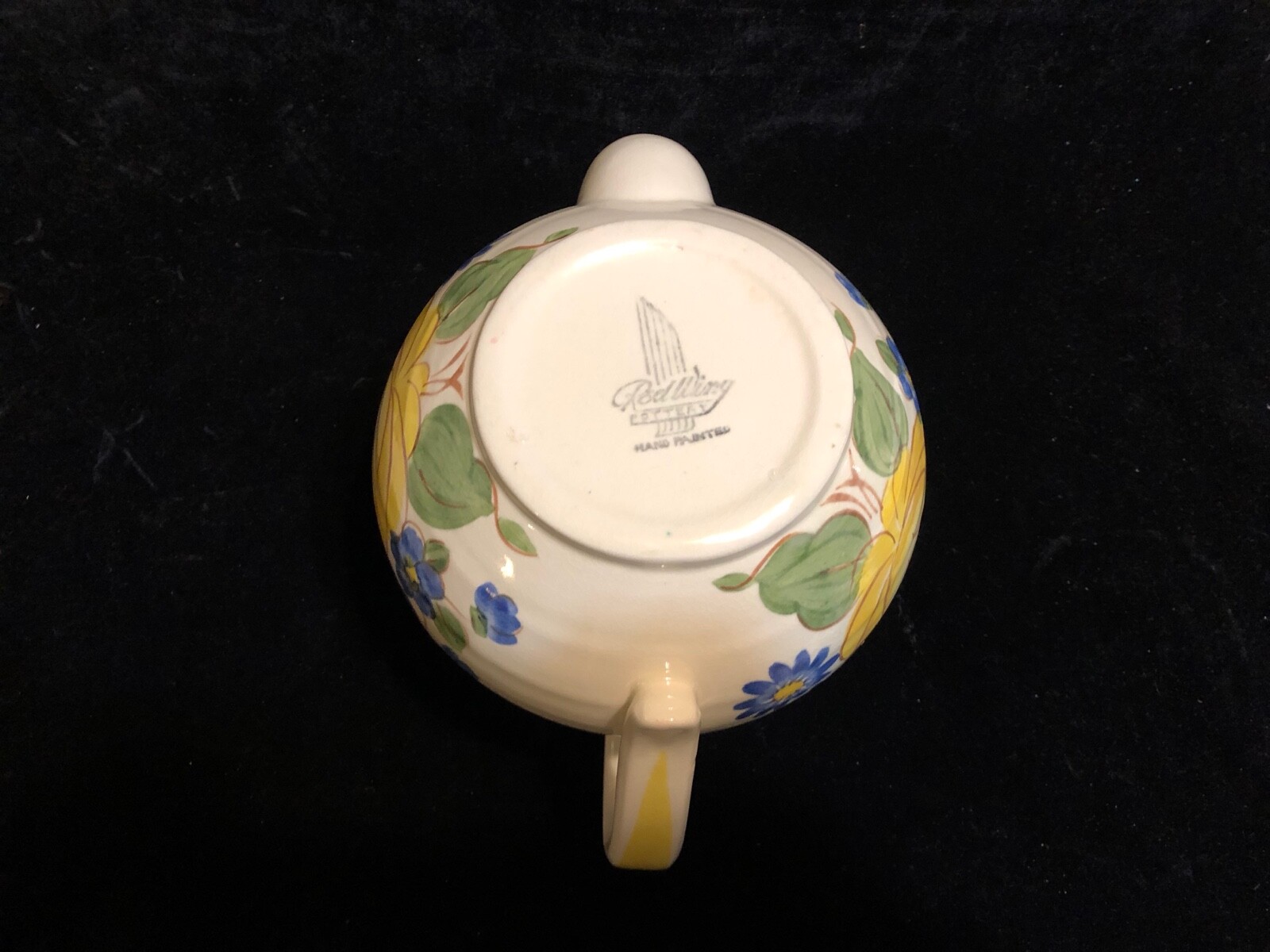Red Wing China Brittney Teapot with lid Yellow Rose Blue Flowers Handpainted USA