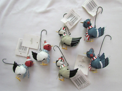Snowbird Novelty Jingle Bell Ornaments 6pc cardinal chickade blue bird Christmas