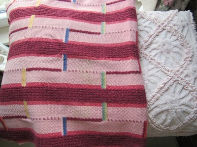 Atomic Retro 50s Diner MCM Chenille Stripes Vtg Woven Bedspread Fabric Piece