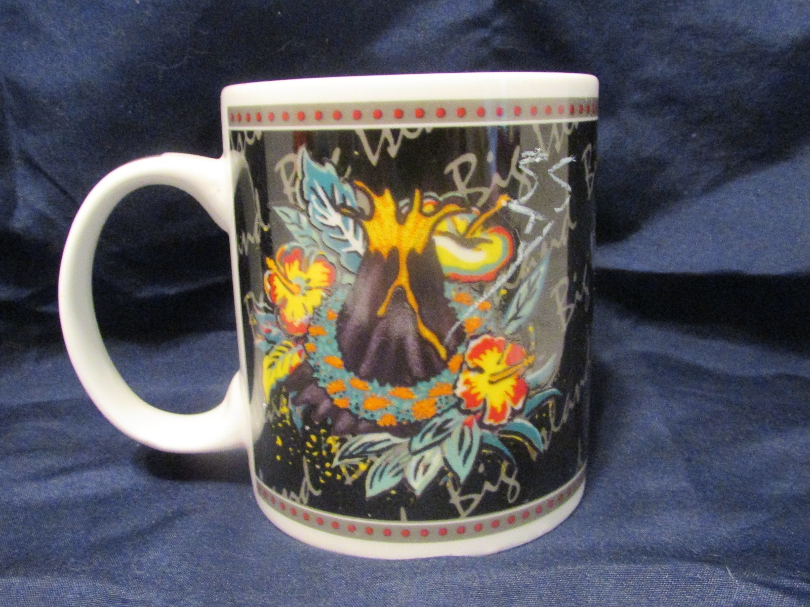 Hilo Hattie Hawaiian Big Island Coffee Tea Cup Mug Volcano Hibiscus Flower Black