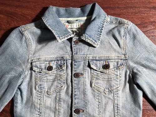 ABERCROMBIE Youth Girl's Light Wash Denim Stretch Button Down Sweater Size XL