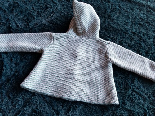 BABY STEM ORGANICS BLUE AND WHITE KNIT WOVEN BUTTON SWEATER CARDIGAN 12 BOY GIRL