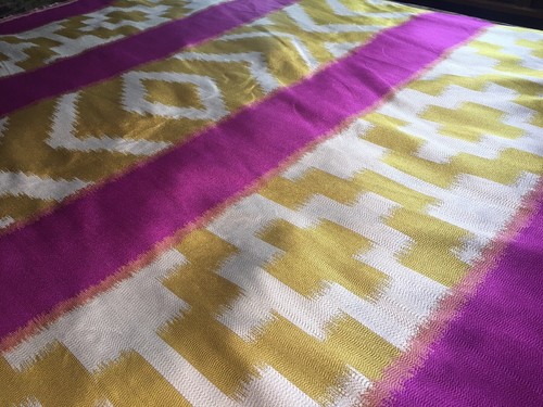 OSBORNE & LITTLE -LORCA Tonga Ikat pink yellow  woven silk new 4&1/4 Yards. New.