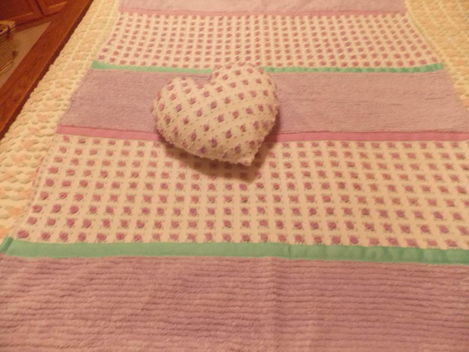 Vintage MJ Lavender Rosebud Chenille Handmade Baby Blanket/Pillow Set
