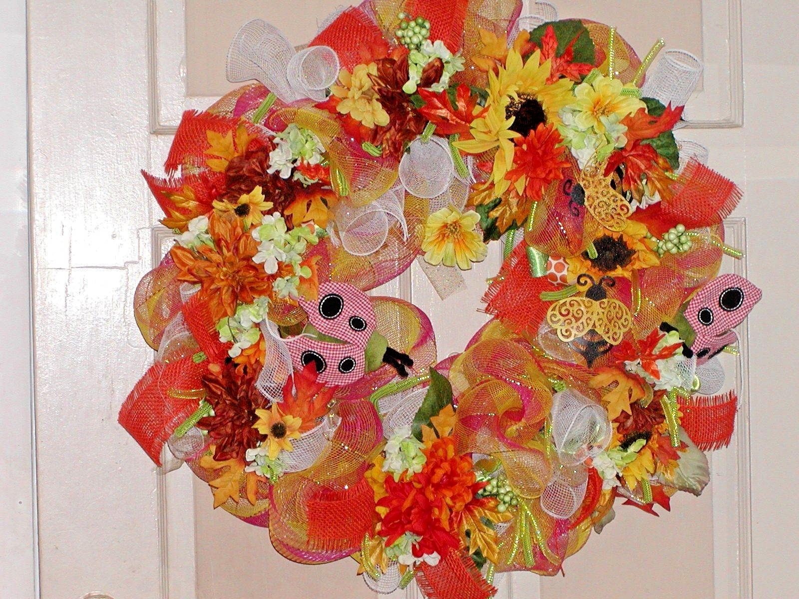 OOAK Sunflower Ladybug Bee Door Wreath, approx. 25