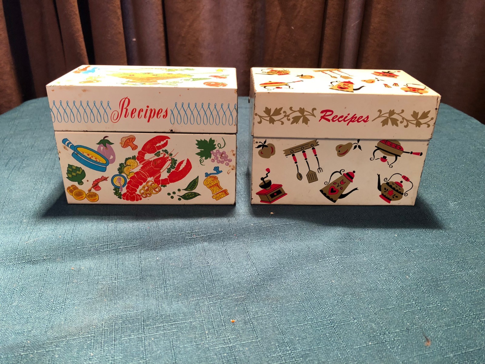 Old Vtg OHIO ART Metal Tin RECIPE CARD FILE BOXES 2 Boxes