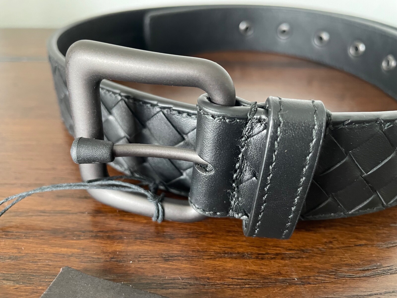 Pre-owned Bottega Veneta Intrecciato Calf Leather Men's Black Belt 173784