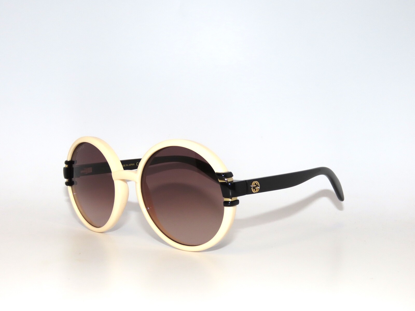 Pre-owned Gucci Gg1067s 003 Ivory Black Brown Sunglasses 1067