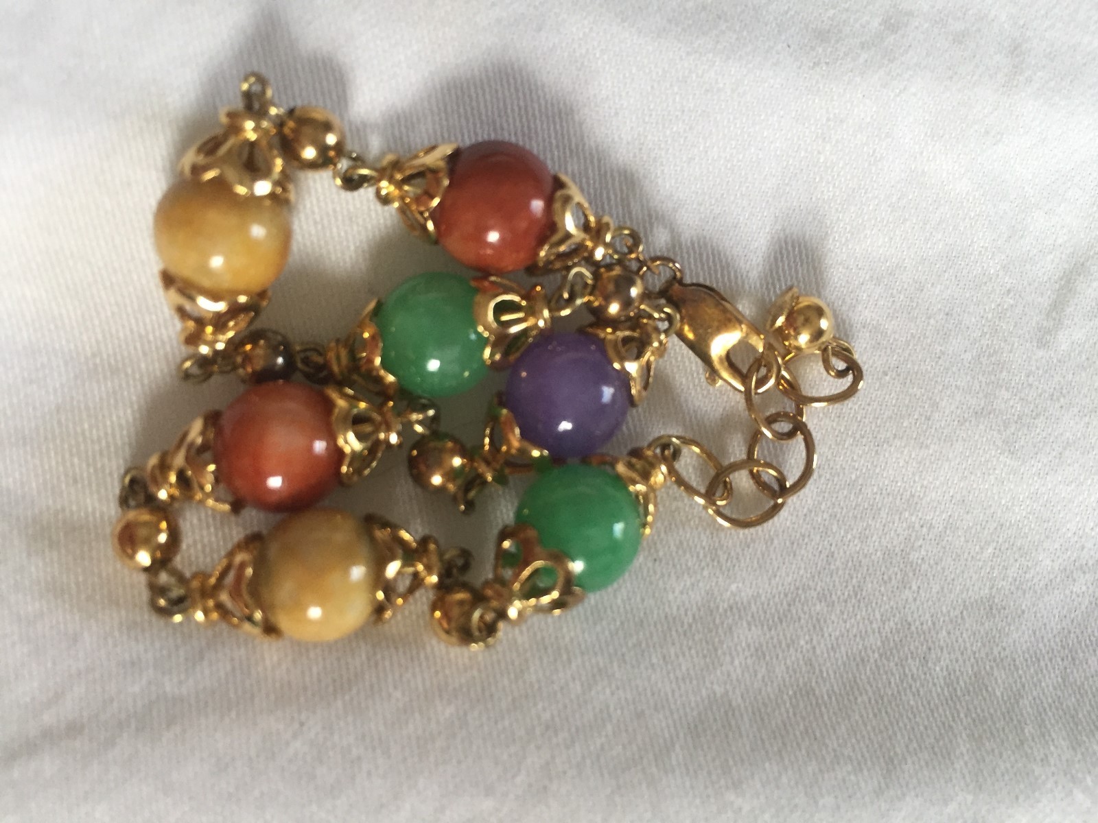 STERLING 925 GOLD WASH MULTICOLOR  TENIS BRACELET NATURAL JADE STONES