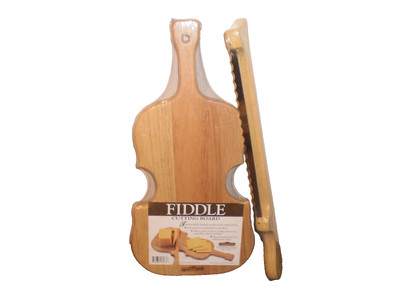 Mountain Woods Wooden Cutting Charcuterie Board Violin Fiddle Shape Light Brown