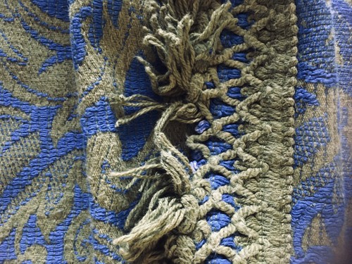 VTG BATES Tapestry BEDSPREAD Floral Double Bed Cotton w/ Macrame Fringe