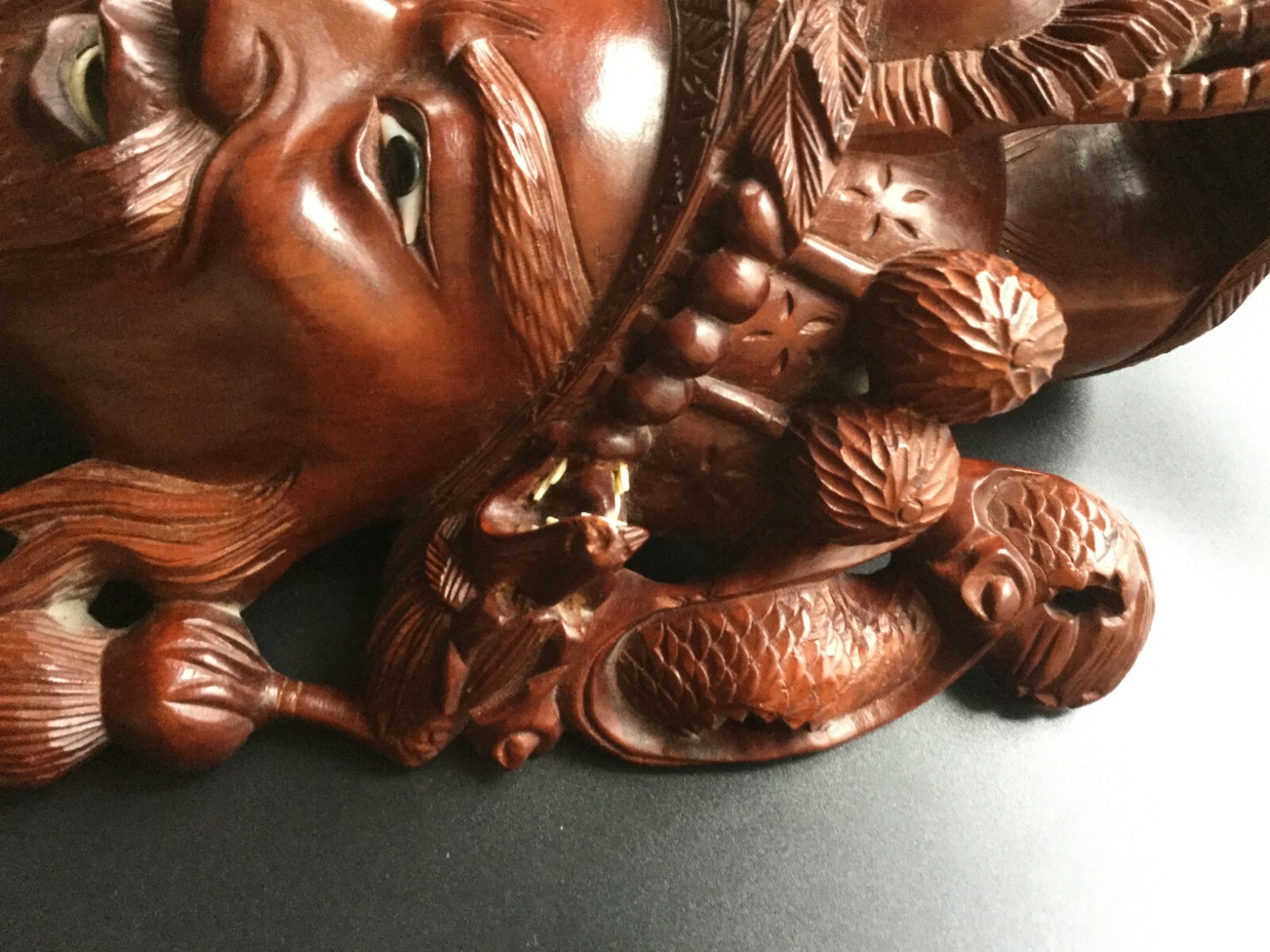 Vintage Asian Chinese Emperor & Empress, Dragons Hand Carved Wood Mask Rosewood