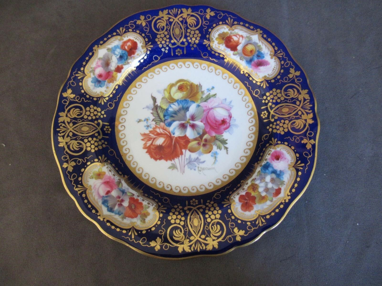 Antique Signed CAULDON Handpainted Cobalt Floral Plate C Harrison mj