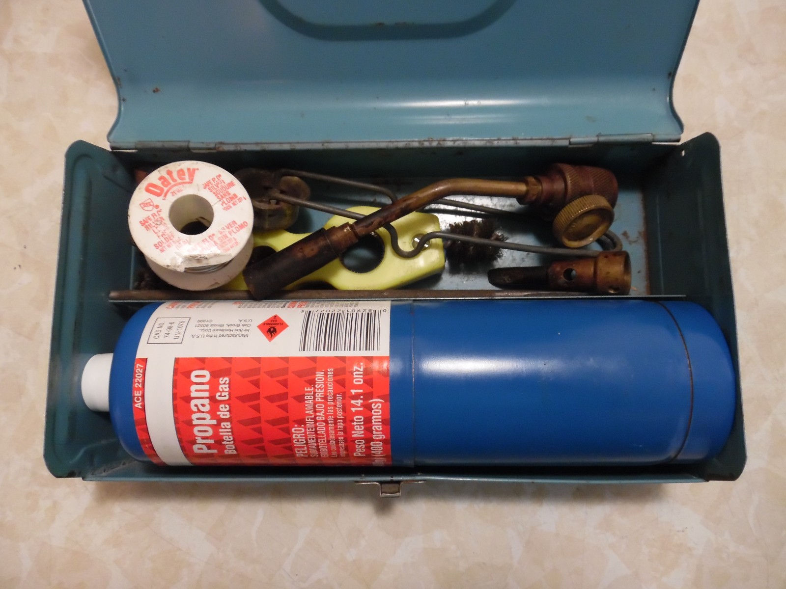 Vintage BERNZ-O-MATIC Carry-All In Metal Box Torch Kit w/ Propane Tank