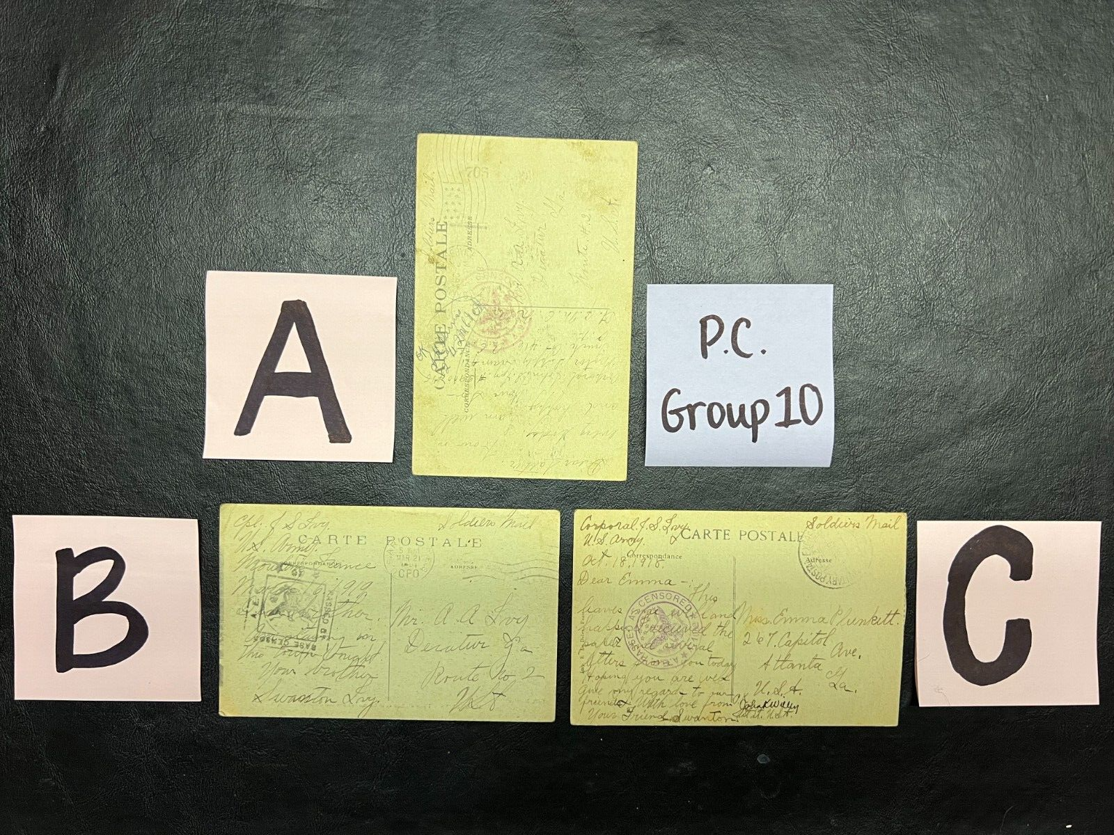 c. 1918-1919 Military Censor Stamped Postcards