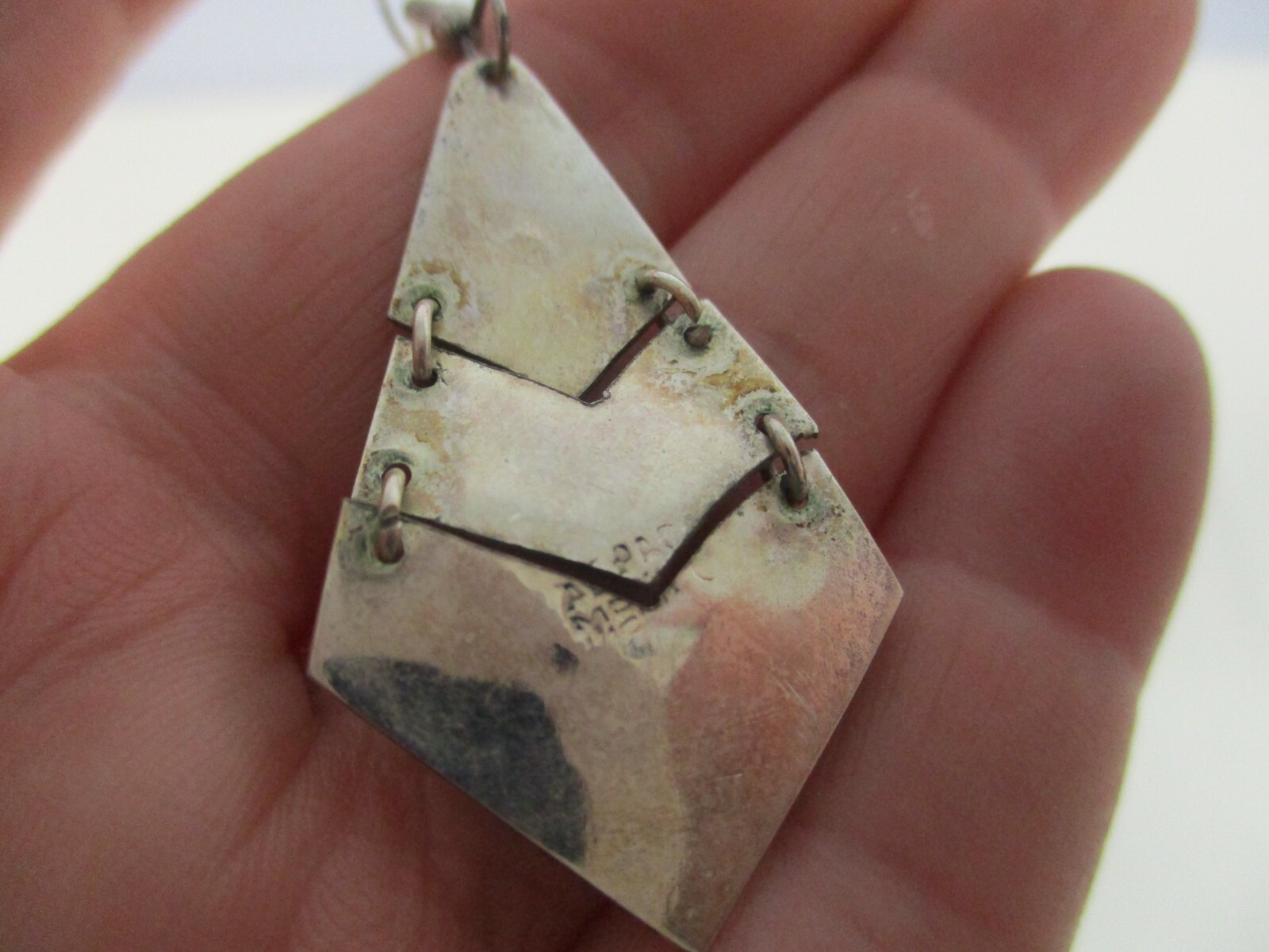 VINTAGE MEXICO ALPACA SILVER TURQUOISE INLAY PIERCED EARRINGS 2 1/2