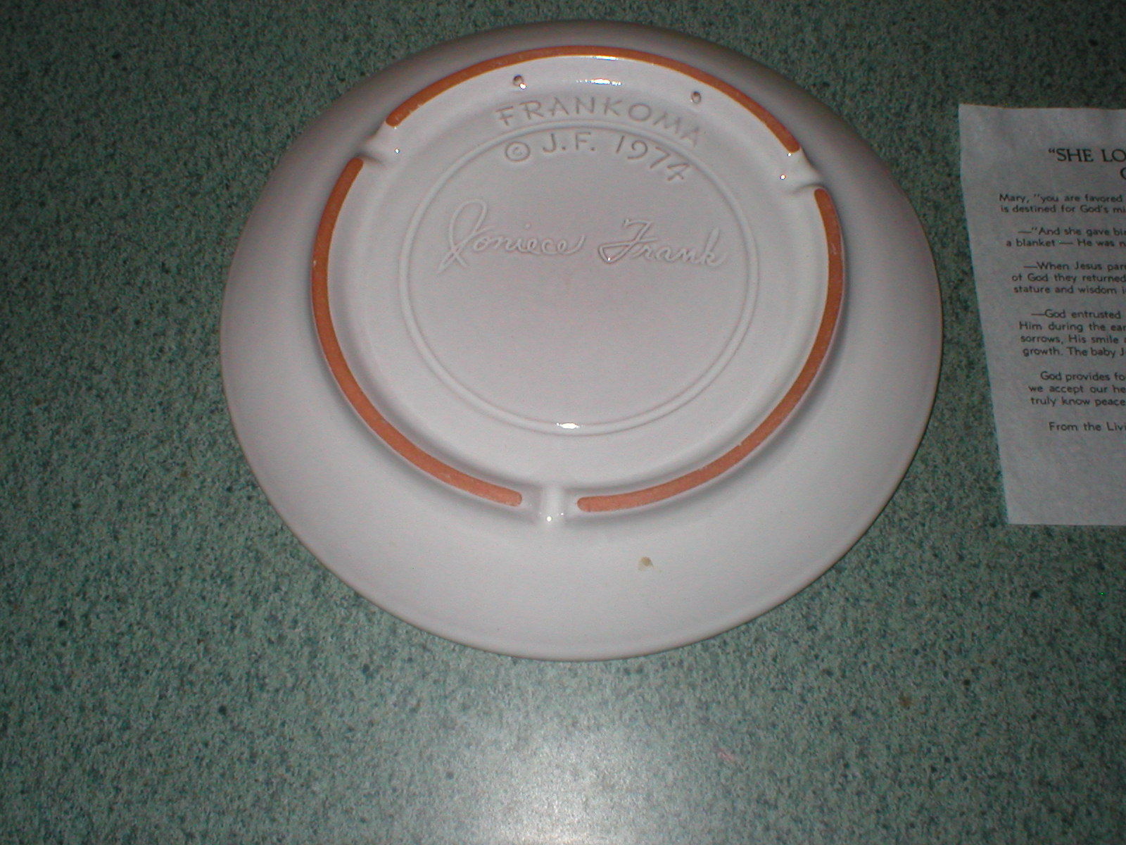 1974 Frankoma Pottery She Loved And Cared 8 1/2