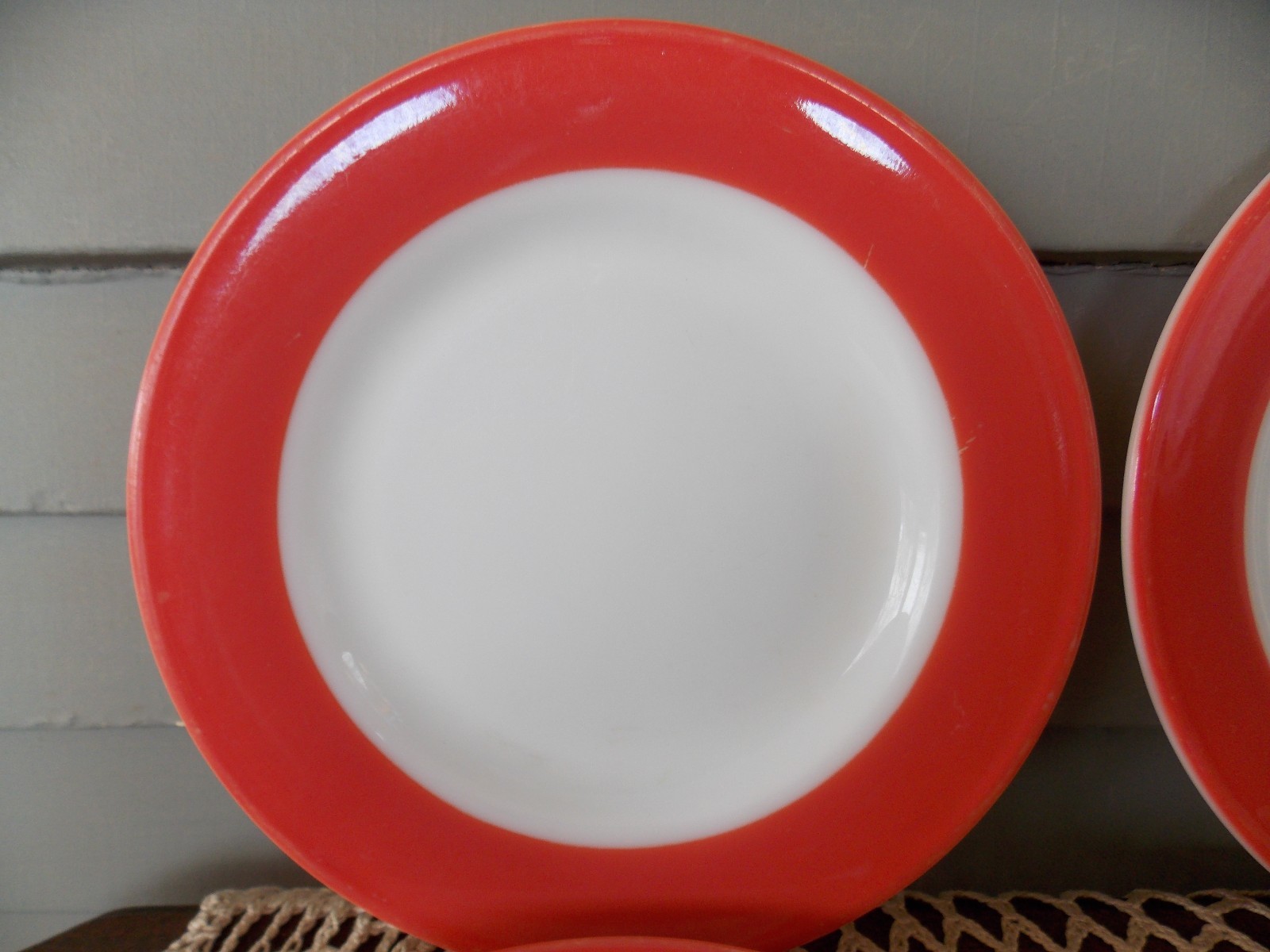 Set of 4 Vintage Pyrex Flamingo Pink Band Salad Plates 8 1/4