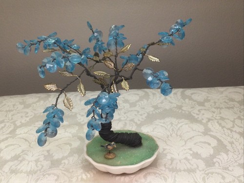 Pier 1 Twisted Wire Decor Bonsai Tree w Blue Beads Metal
