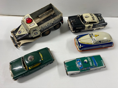HUGE LOT OF VINTAGE JAPAN JAPANESE TIN POLICE CARS TIN TOYS