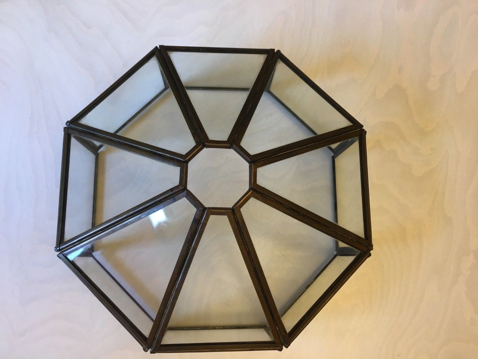 Vtg Ceiling Light Shade Leaded Style  Clear Glass Octagon 7.75