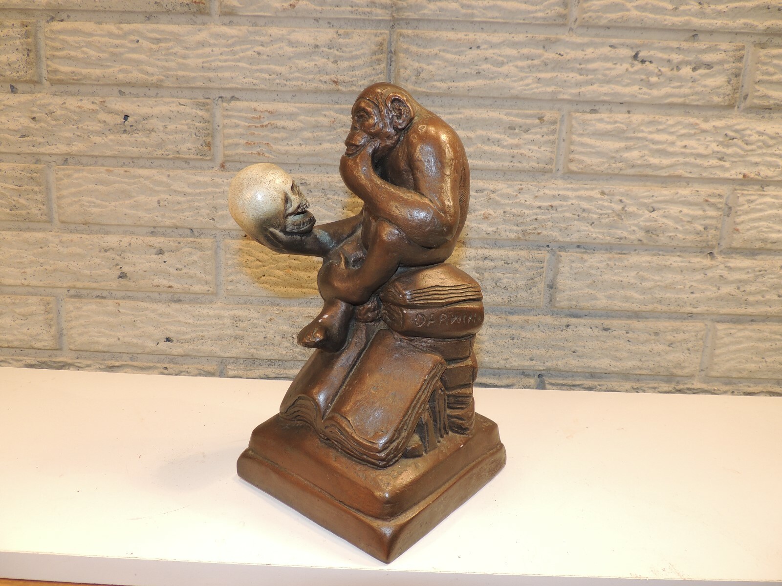 Vintage 1962  Statue DARWIN SKULL & MONKEY 9.5