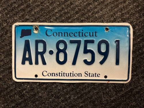 Connecticut License Plate "AR87591 ... CONSTITUTION STATE, BLUE FADE, STATE MAP 