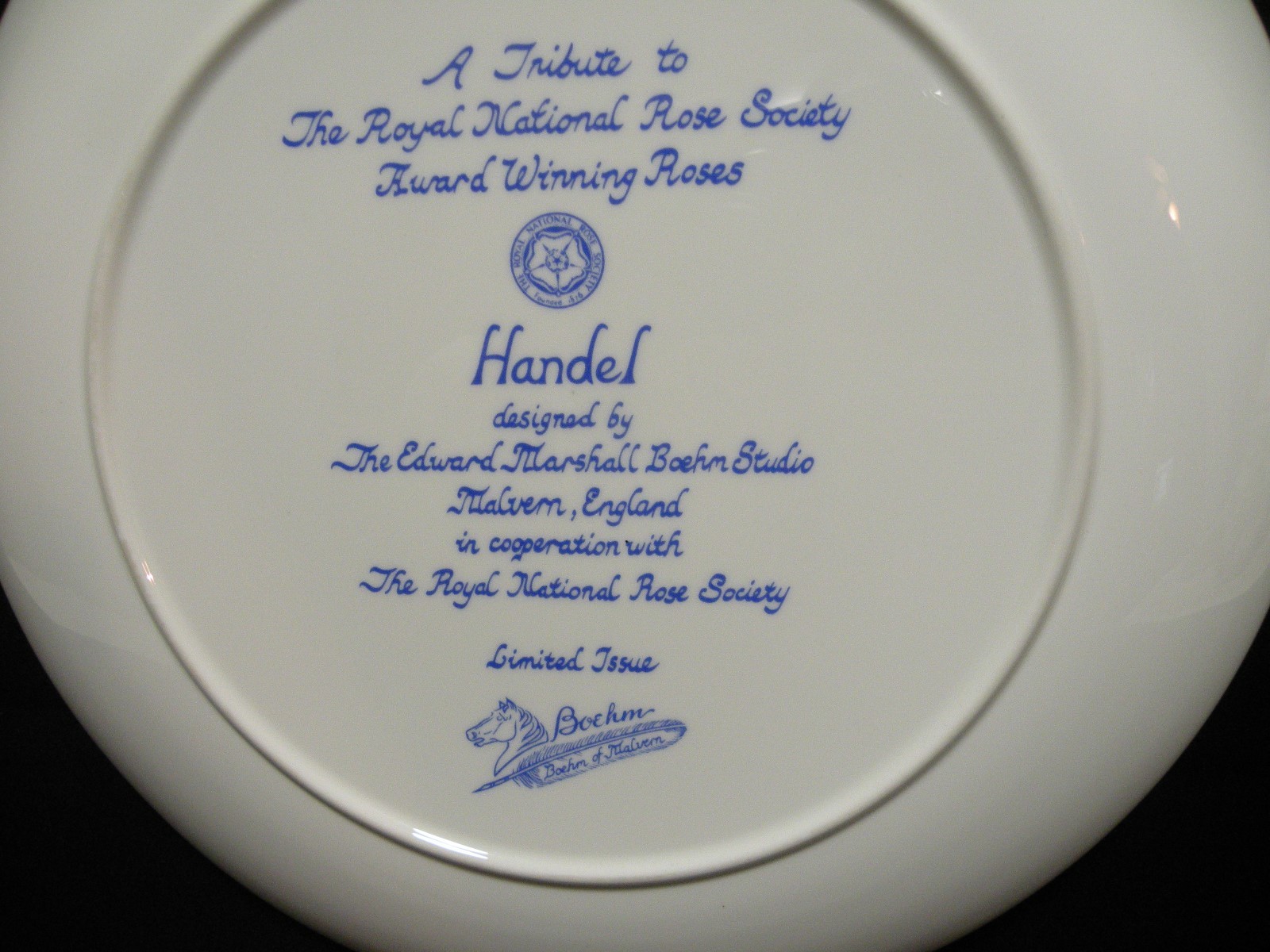 Boehm Collector Plate Handel Tribute Royal National Rose Society Malvern England