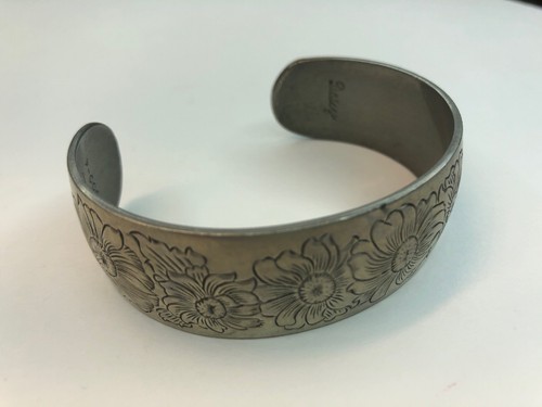 S Kirk And Son Hand Made Daisy Pewter Floral Cuff Bracelet 7