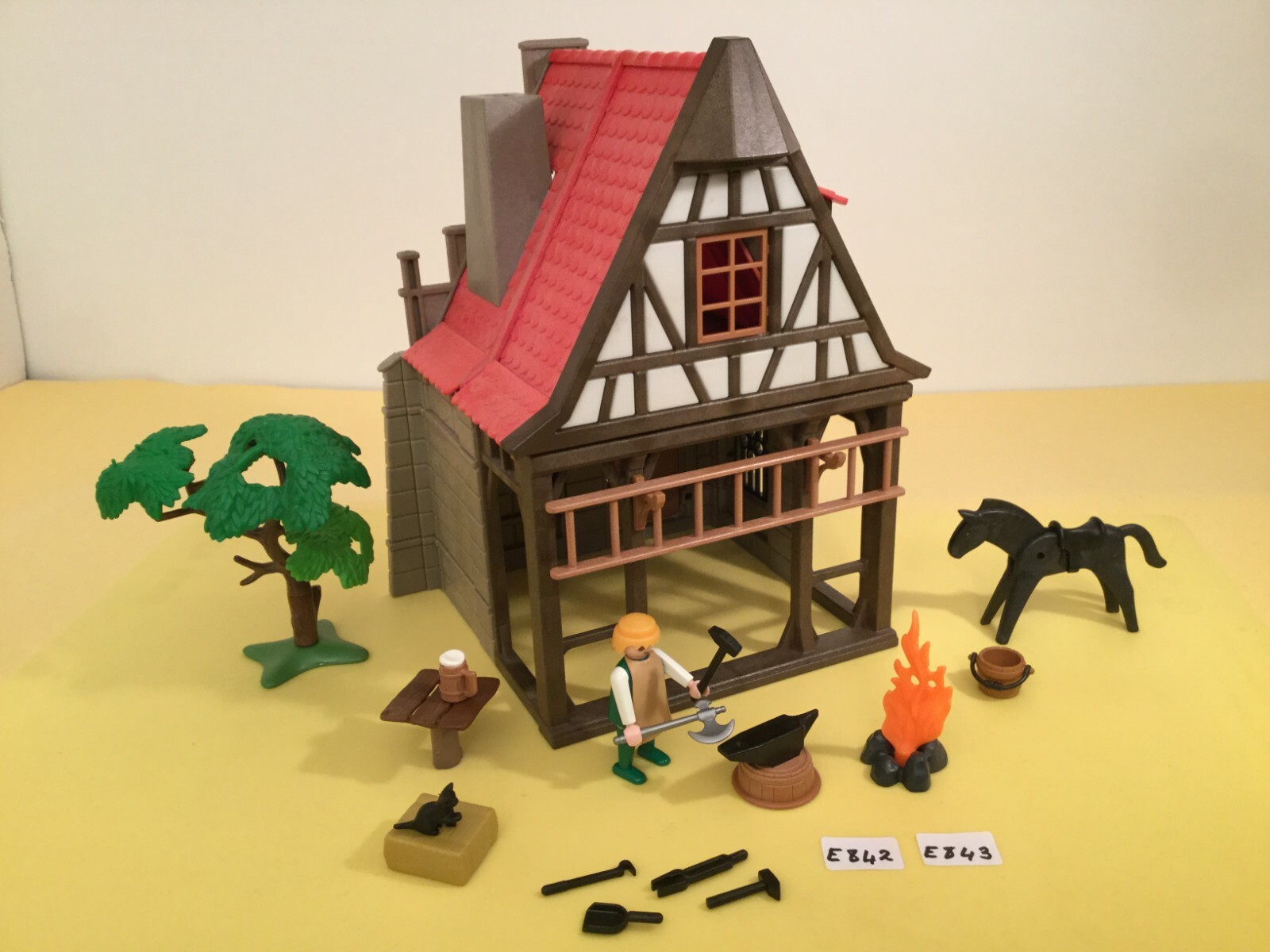 Playmobil Ritter Klicky 3442 Fachwerk Schmiede zu Burg 3666 3667 Zubehör