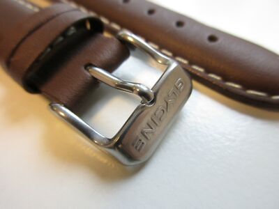 Dark brown padded grain white stitched quality leather watch band ~ 19 mm 