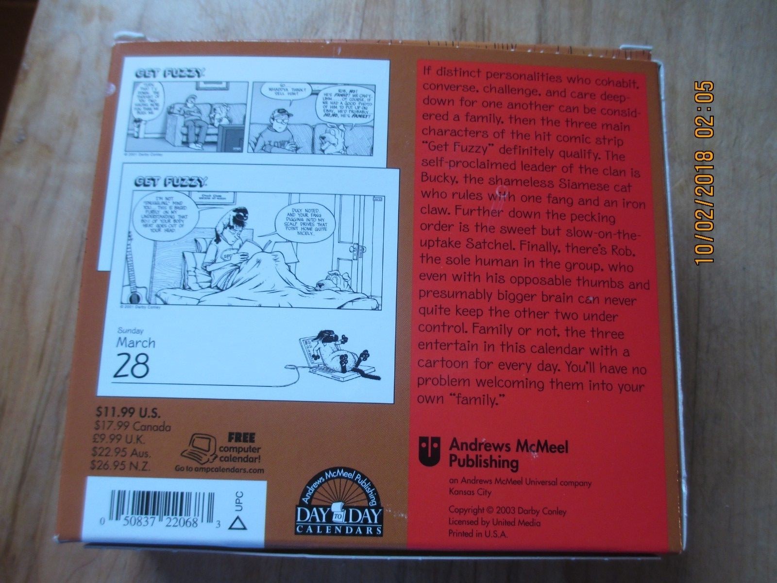 GET FUZZY 2004 scratch a day calender NEW NEVER USED  by DARBY CONLEY