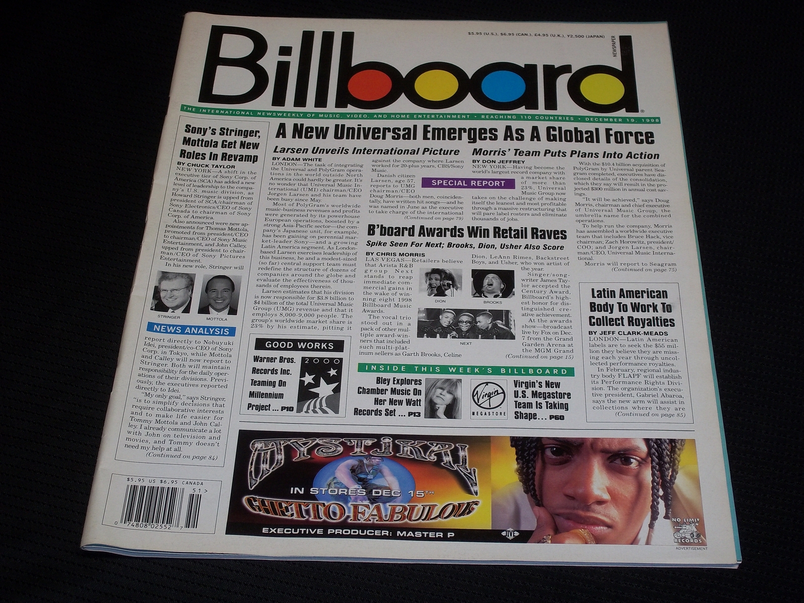 1998 DECEMBER 19 BILLBOARD MAGAZINE - NICE MUSIC COVER TOP