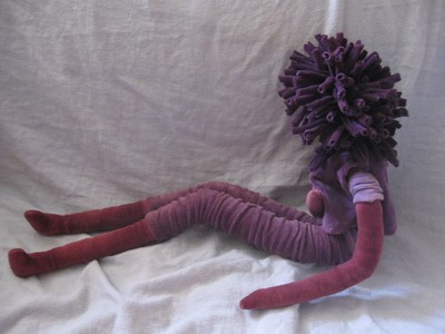 artsy unusual bizarre OAK handmade plush purple velour doll tall & skinny 28