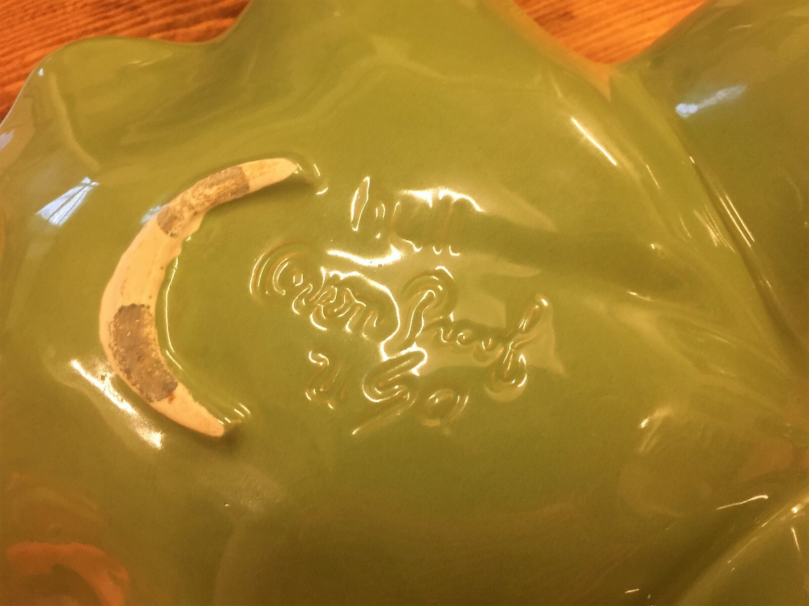 Vintage HULL Rare Avocado Large Leaf Dish 3-Section Dish Platter -Oven Proof 14