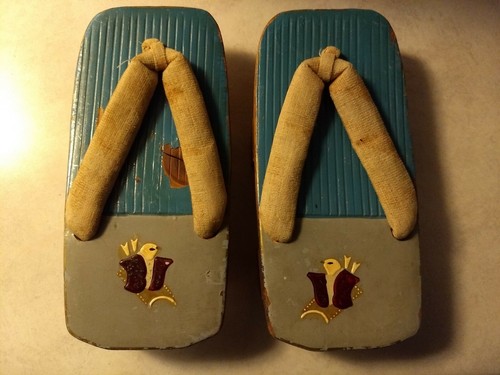 スケートボード hinatasakuhana Vintage Japanese GETA Blue Lacquered Wood Shoe Circa 1940s
