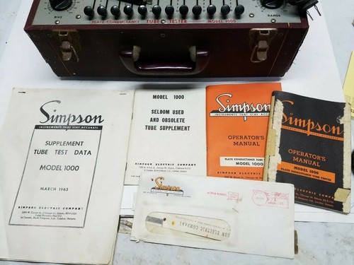 SIMPSON MODEL 1000 TUBE TESTER WITH PAPERWORK UNTESTED FOR PARTS OR REPAIR