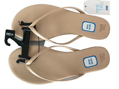 TIME AND TRU Barely There Nude Comfort Sock Flip-Flop Sandals Sz 8W*