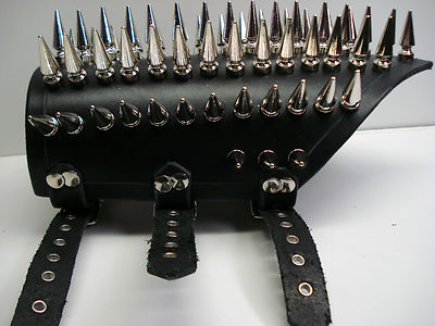 LEATHER  SPIKED ARMBAND.BLACK METAL...(MDLA0070).....URGEHAL