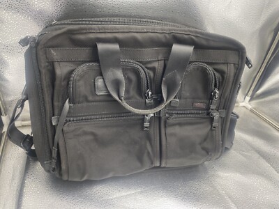 TUMI Alpha Expandable Briefcase Laptop Bag 26141D4 Black Multi Pocket Travel