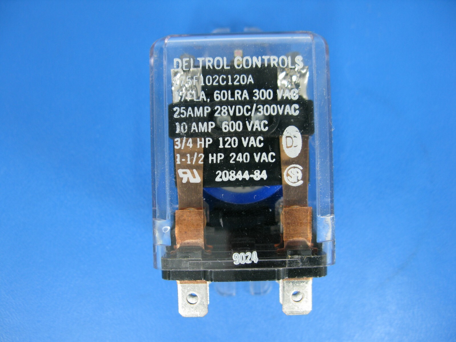 (1) NEW DELTROL CORP 2084484 275F102C120A 25 AMP 28 VDC/300 VAC DPDT RELAY