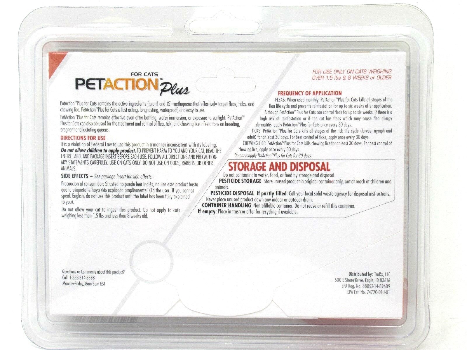PetAction Plus Flea & Tick Treatment for Cats 1.5 lbs or More 1 Count 3 Doses