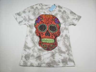 Women's Dia De Los Muertos Skull Short Sleeve Graphic T-Shirt White Tie Dye S